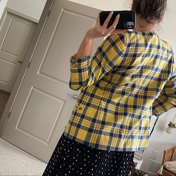 🍁Bright yellow Checkered Wool Jacket - Picture 11 of 13